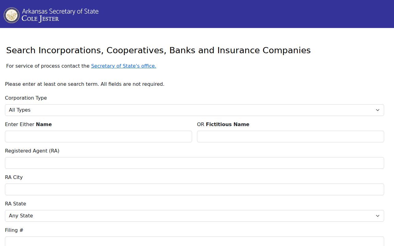 Russellville people search Arkansas Secretary of State business search