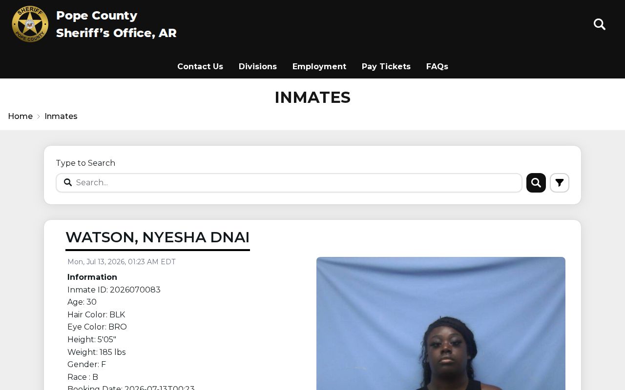 Russellville people search Pope County inmate roster