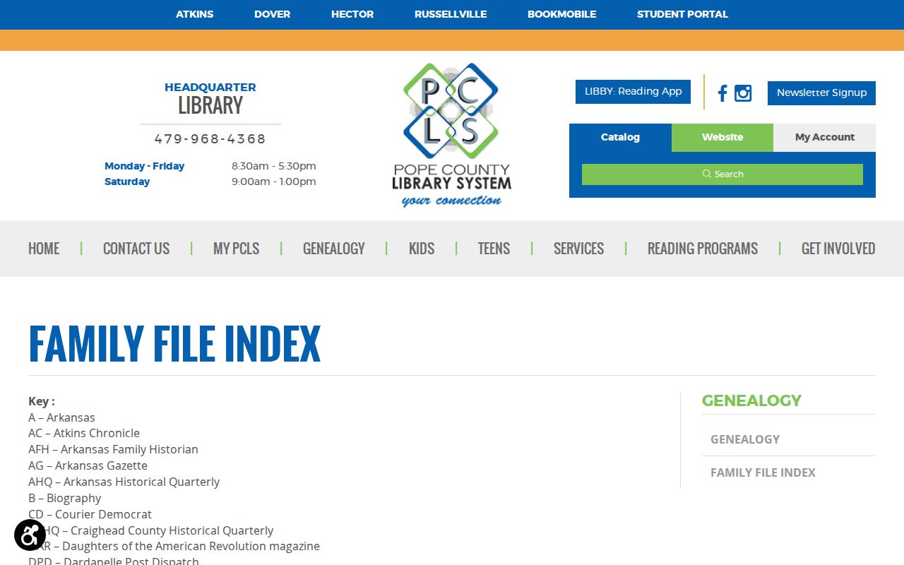 Russellville people directories Pope County Library family file index